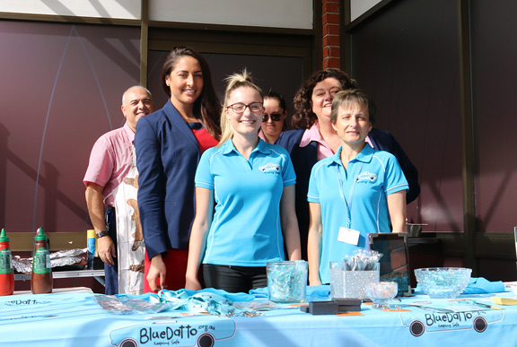 Service NSW Richmond’s Paul Buckley, Manager Danielle Abela, Shandelle Lee and Tracey Grace, join Lauren Northern and Colleen Vassallo from Blue Datto at the Richmond Service NSW Blue Datto Fundraising BBQ.
